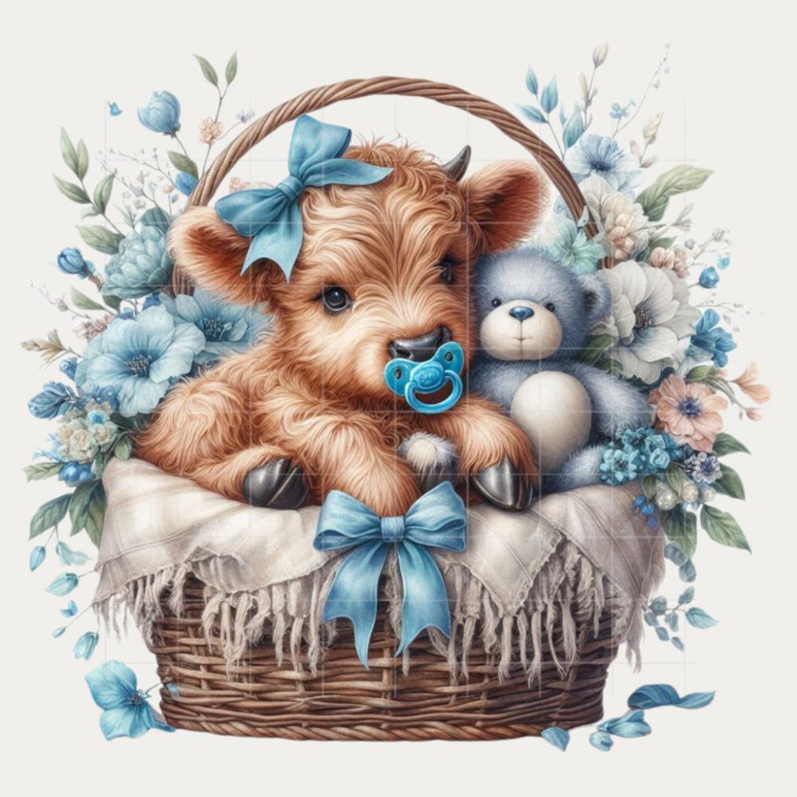 Baby Boy Highland Cow Watercolor Clipart Bundle – 50 PNG Transparent ...