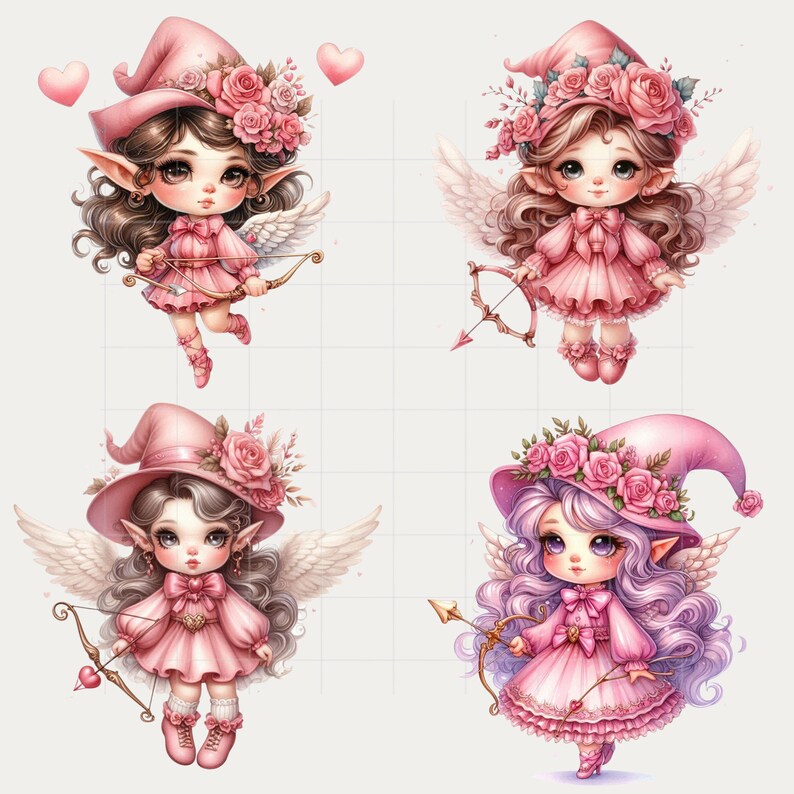 25 Valentine Gnome Clipart Watercolor, Cupid PNG Bundle, Valentine ...