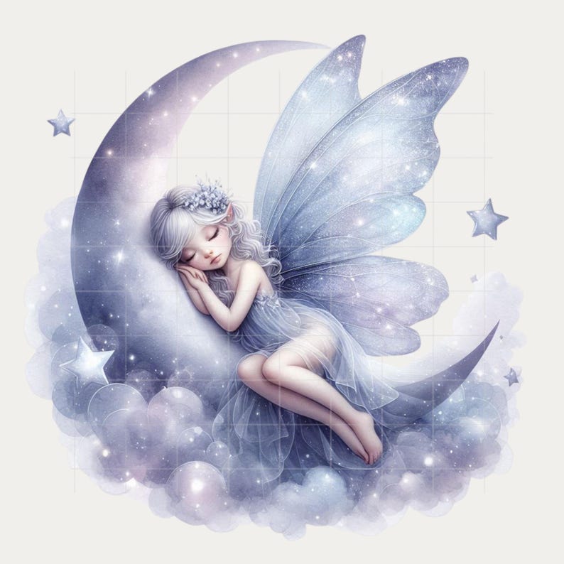 45 PNG Sleeping Fairy Clipart Bundle, Night Fairy PNG, Moon Fairy ...
