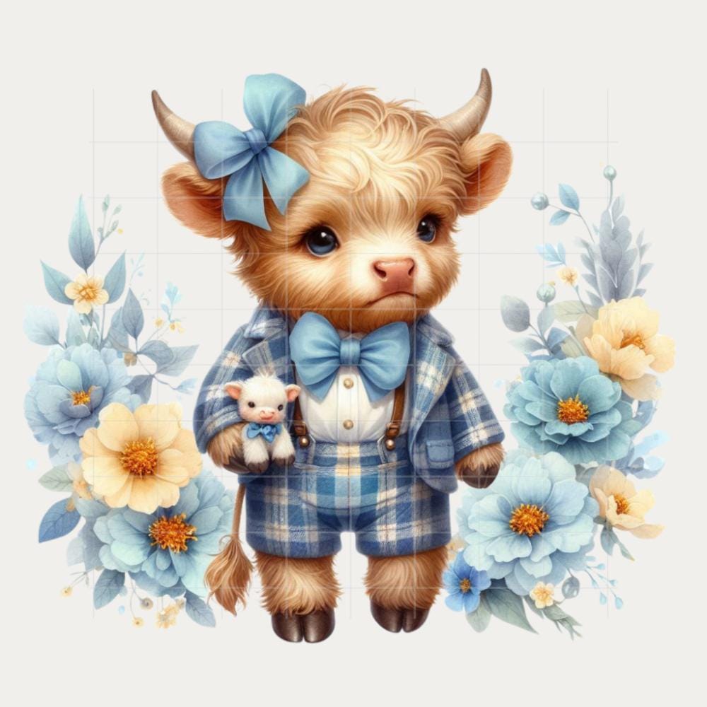 Baby Boy Highland Cow Watercolor Clipart Bundle – 50 PNG Transparent ...