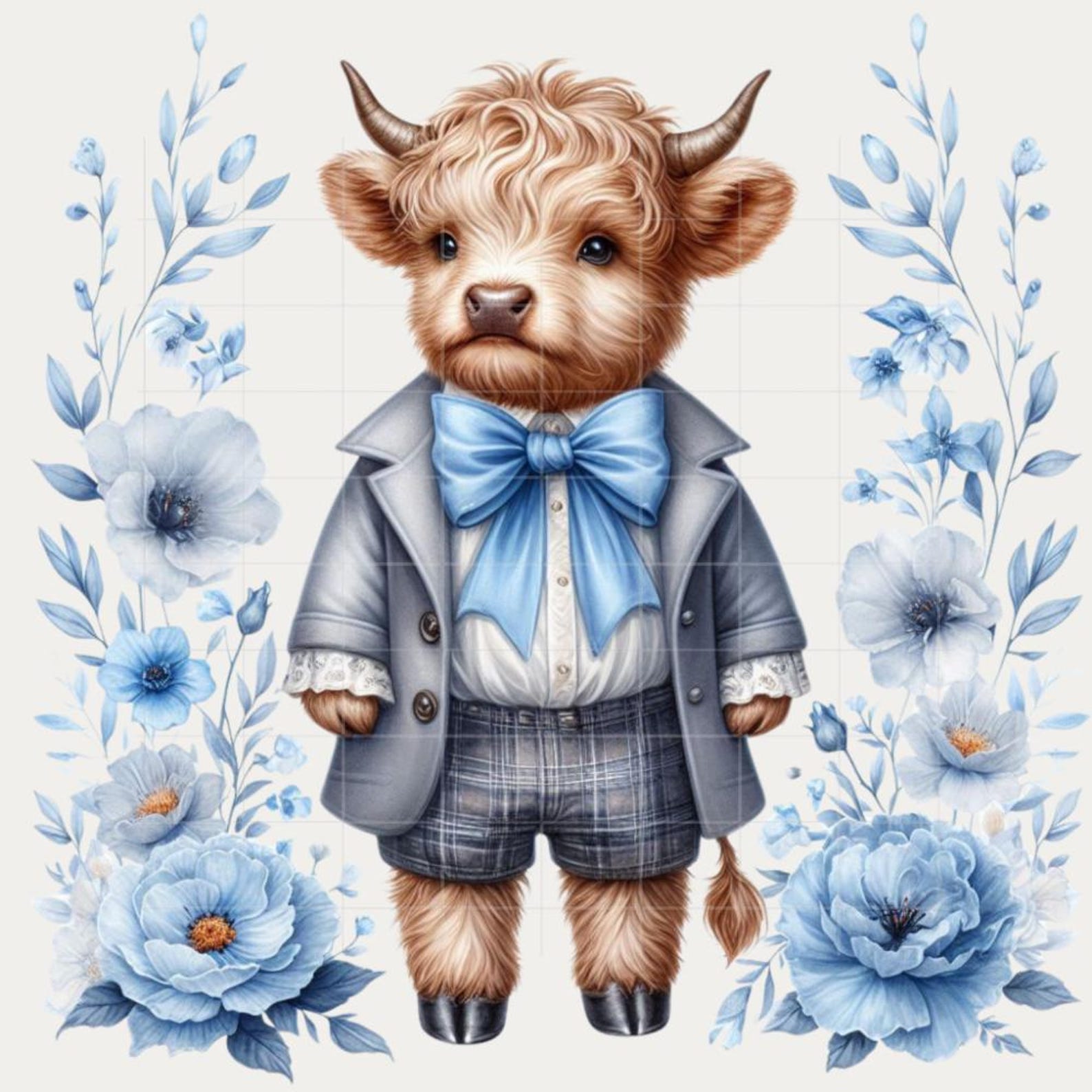 Baby Boy Highland Cow Watercolor Clipart Bundle – 50 PNG Transparent ...