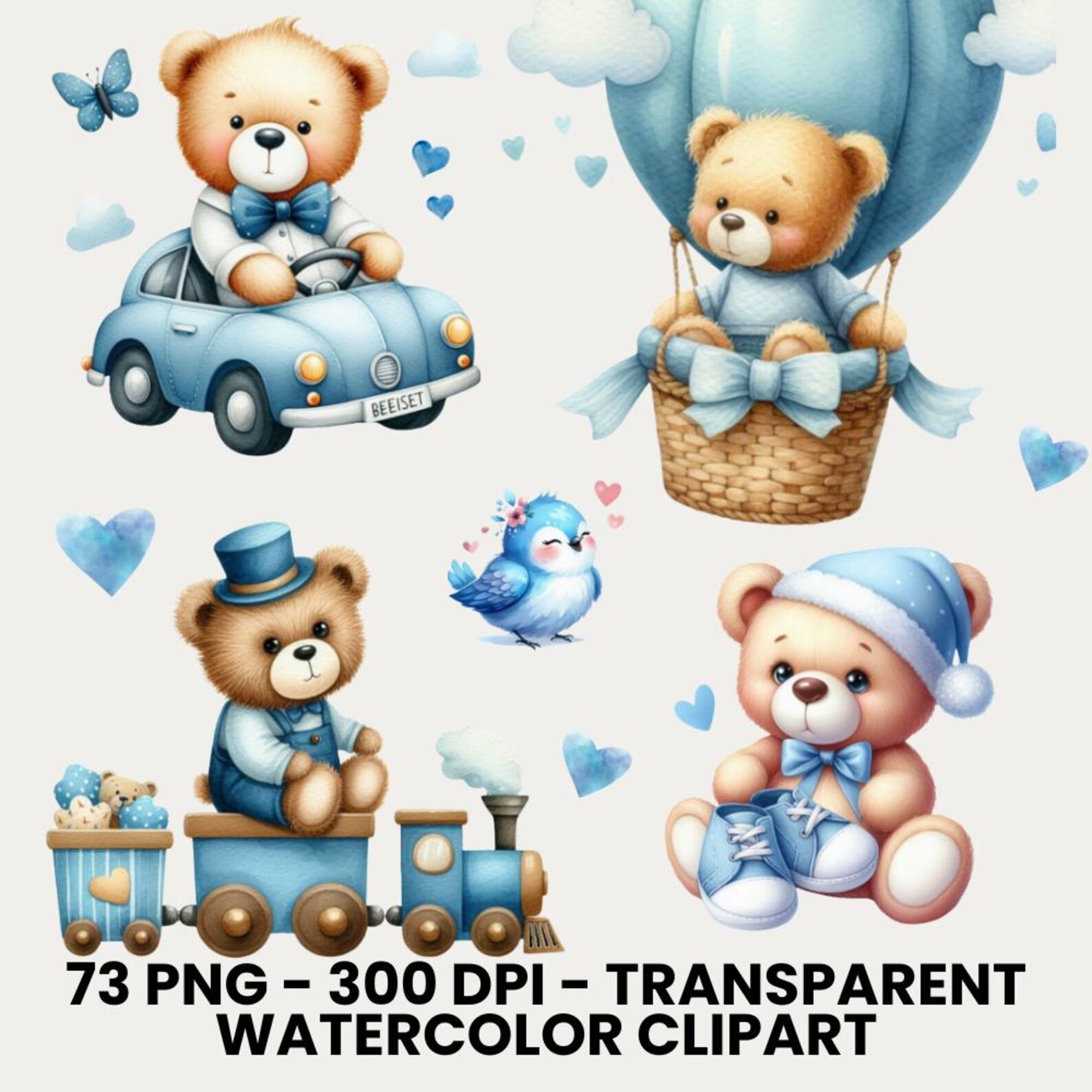 Watercolor Blue Teddy Bear Boy Clipart – 73 PNG Transparent Background ...