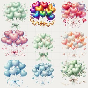 Watercolor Heart Balloon Clipart Bundle for Parties, Baby Showers ...