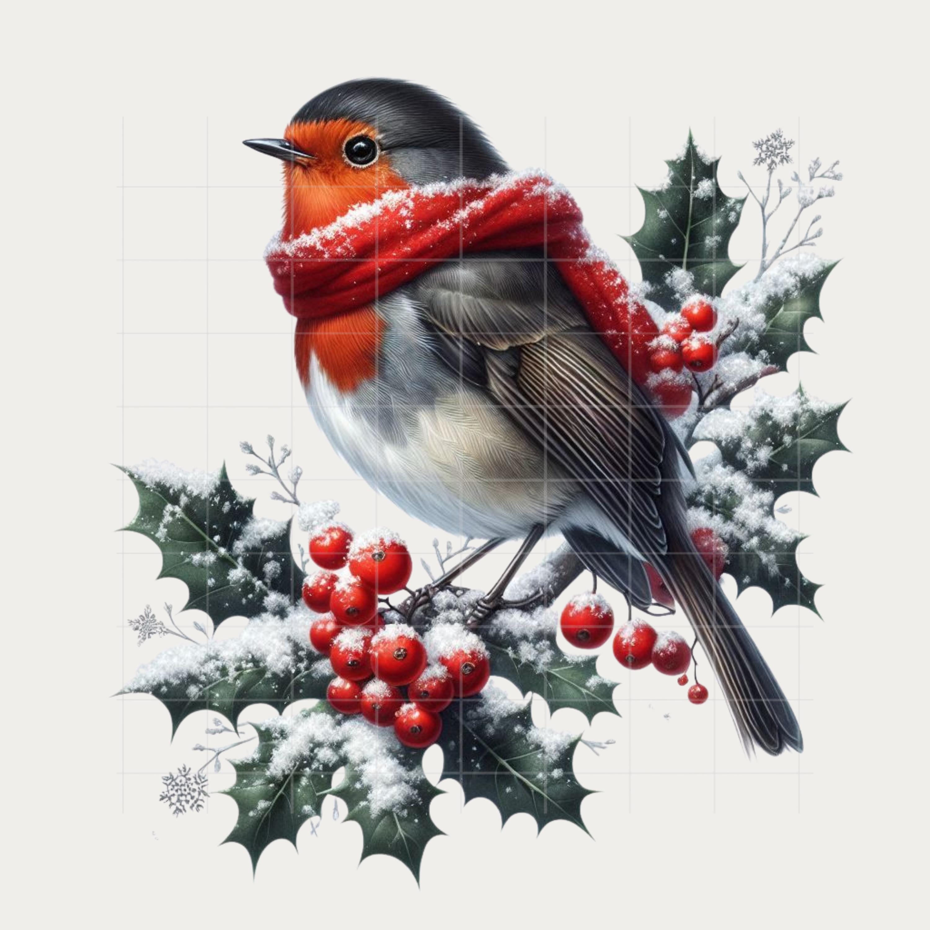 Christmas Robin Watercolor Clipart Set 19 PNG, Winter Bird With Holly ...