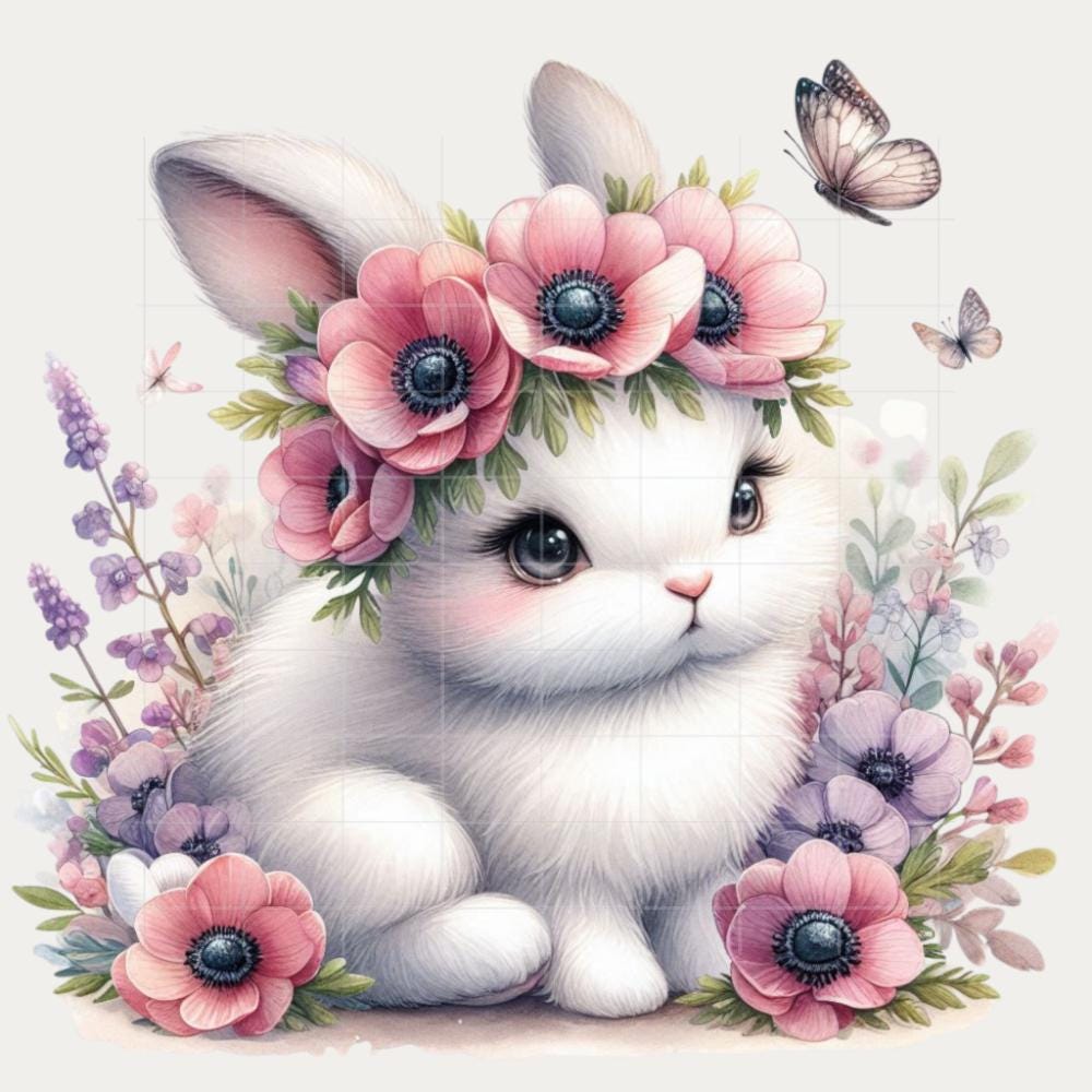 Watercolor Bunny Clipart Set With Floral Rabbits – 50 PNG Transparent ...
