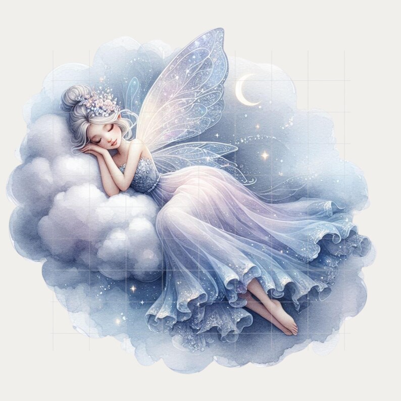45 PNG Sleeping Fairy Clipart Bundle, Night Fairy PNG, Moon Fairy ...