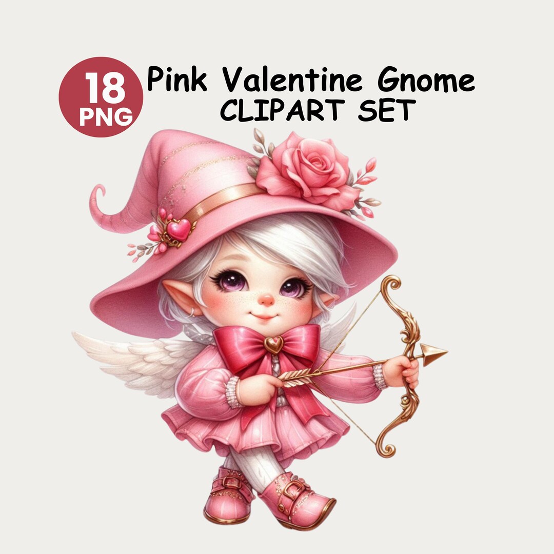 Pink Valentine Gnome Watercolor Clipart Set 18 PNG Transparent ...