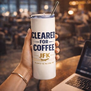 Personalized Airport Code Tumbler – Aviation Travel Coffee Cup (20oz) | Pilot Gift
