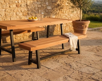 Garden Bench 63 Inch outdoor Wood Patio Bench, Weatherproof Acacia Wooden Bench for Porch, Backyard & Outdoor Dining, Long Narrow