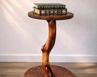 Modern Wood Side Table, Small End Shelf, Manzanita Plant Stand, Sculptural Accent Table