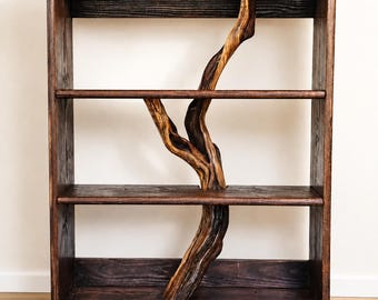Handcrafted Wood Bookshelf – Natural Manzanita Branch Bookshelf – Rustic Modern Wall Shelf