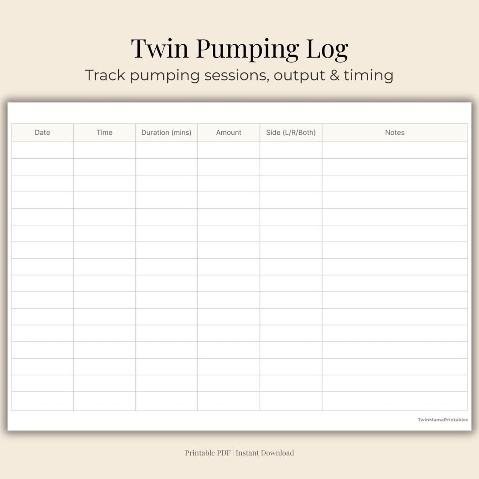 Twin Pumping Log Printable | Breastfeeding Pump Tracker for Twins ...