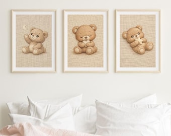 Teddy Bear Nursery Print | Soft Neutral Baby Room Decor (Digital Download)