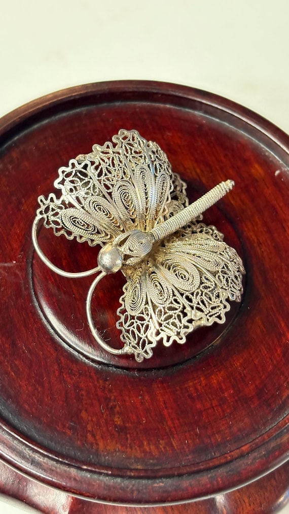 Vintage Sterling Silver Filigree Butterfly Brooch Large Statement Pin Delicate Openwork Design