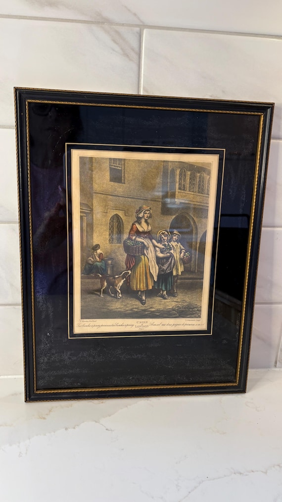 Vintage Cries of London Primrose Seller Print Framed Toronto Picture Cottage Wall Decor