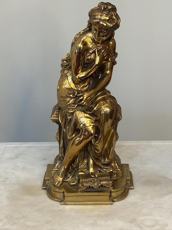 Antique French Bronze Sculpture Signed H. Dumaige "Rêverie" Belle Époque Figure