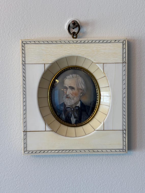 Hand-Painted Miniature Portrait Giuseppe Verdi, Victorian Composer Wall Art