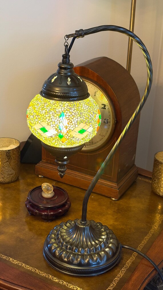 Mosaic Glass Globe Lamp with Swan Neck Stand Multicolour Bohemian Accent Light