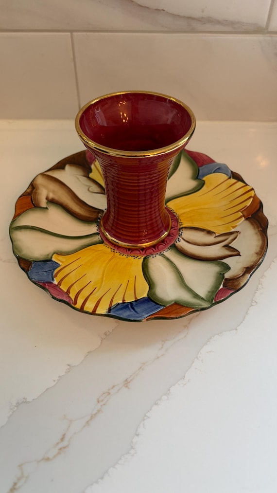 HJ Wood Burslem Art Deco Vase And Matching Plate English Pottery Display Set