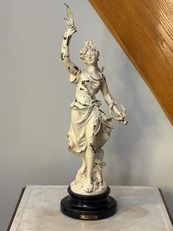 Antique French Allegorical Spelter Sculpture "GLOIRE" Signed Par Bruchon c.1900 Classical Figure Statue