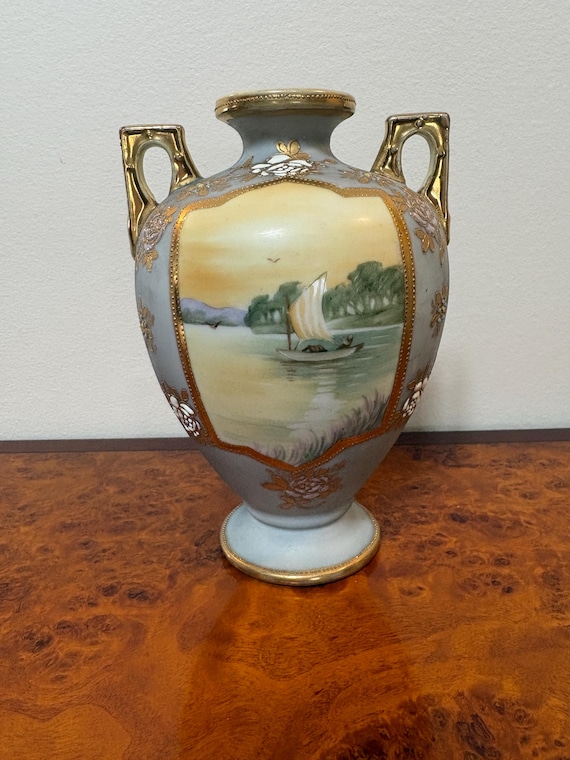 Antique Hand-Painted Nippon Vase Japanese Porcelain, c. 1900-1915