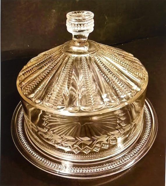 Antique Pressed Glass Cheese Dome & Plate Late Victorian Era c. 1870-1895