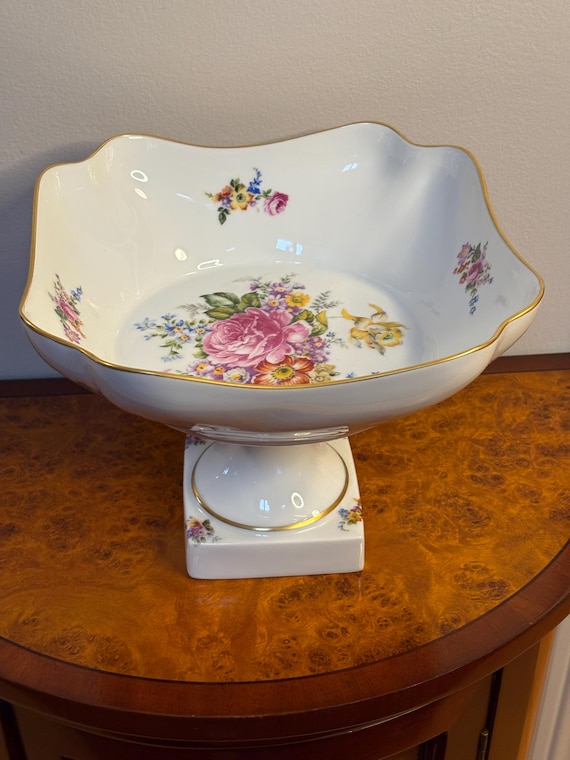 Limoges Floral Pedestal Compote, France, Mid 20th Century
