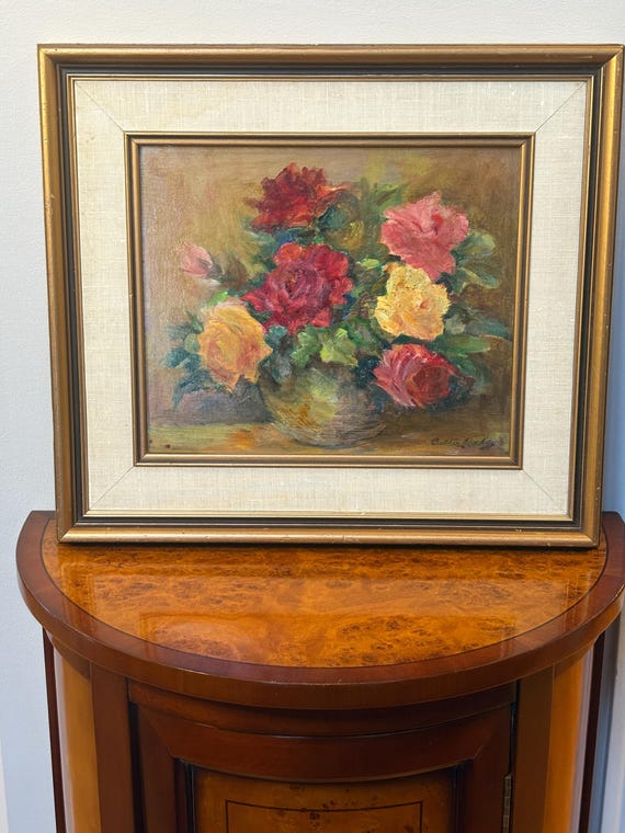 Vintage Floral Still Life Oil Painting - Signed Cathie MacKay Mid 20th Century