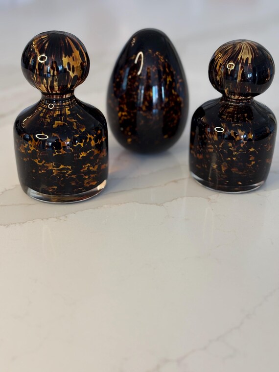 Vintage Murano Art Glass Set of 3 Tortoiseshell Sculptures Mid Century Italian Decor