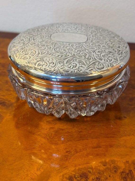 Antique Sterling Silver Cut Glass Vanity Jar – London 1933 Hallmark