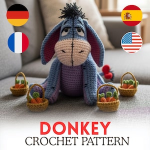 Eeyore Donkey Crochet Pattern PDF – Amigurumi donkey toy gift for kids (Digital Download)