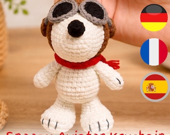 Snoopy Aviator Crochet Pattern, Amigurumi Keychain PDF