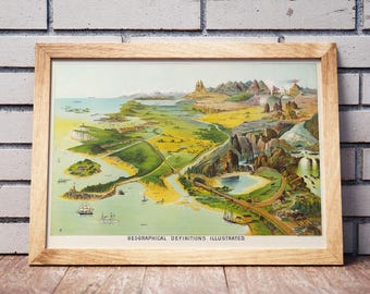 Vintage grafiek met geografische termen | 1893 Yaggy-kaart (digitale download)
