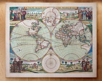 Antieke wereldkaart uit 1686 | Robert Greene, barokdecor (digitale download)