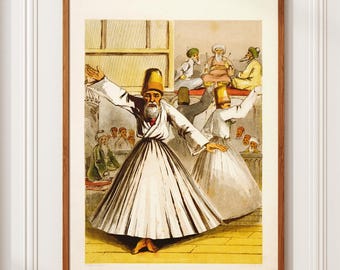 Print van dansende derwisjen | 19e-eeuwse soefikunst (digitale download)