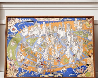 Vintage kaartafdruk Manhattan | Historische NYC-muurkunst (digitale download)