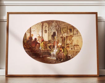 Ottomaanse koffiehuisprint | Oriëntalistische muurkunst | Antieke Istanbul-poster (digitale download)