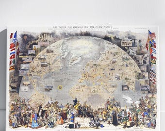 Franse vintage wereldkaartafdruk | 1876 "Le Tour du Monde" (digitale download)