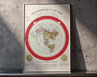 Mapa płaskiej Ziemi Gleasona z 1892 roku | Sztuka mapy świata w stylu vintage (do pobrania w wersji cyfrowej)