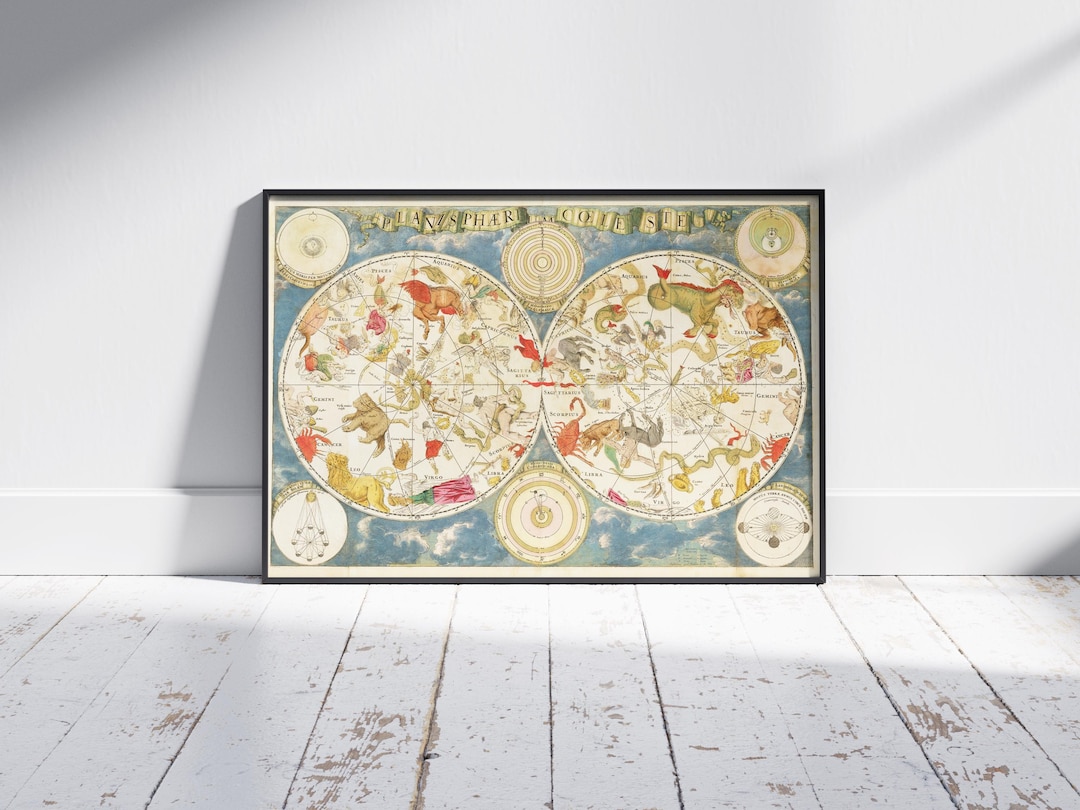 1680 Celestial Map Print | Vintage Zodiac, Astronomy Wall Art (digital ...