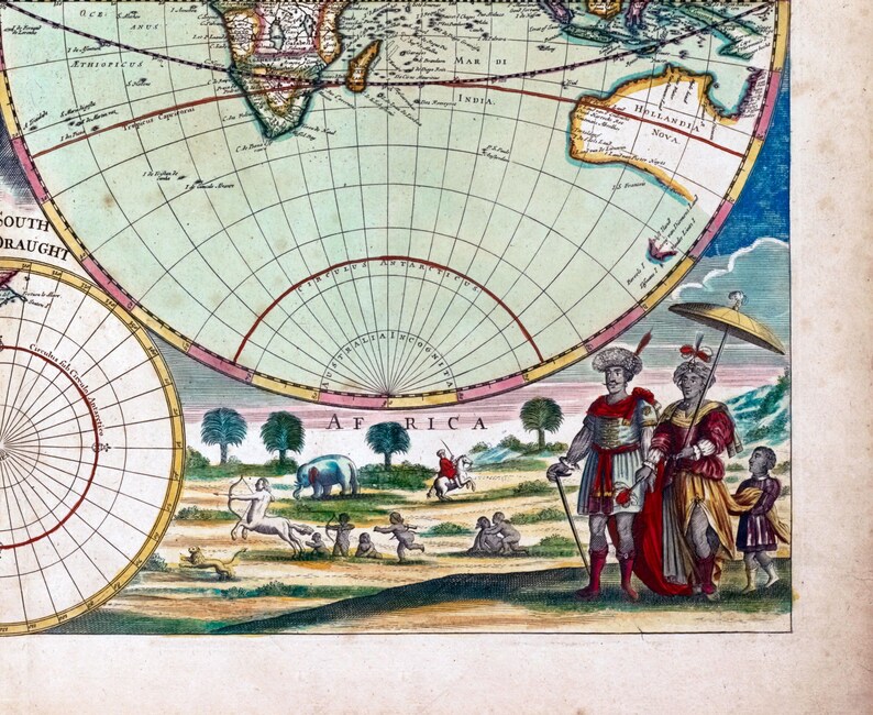1686 Antique World Map Print | Robert Greene, Baroque Decor (digital ...
