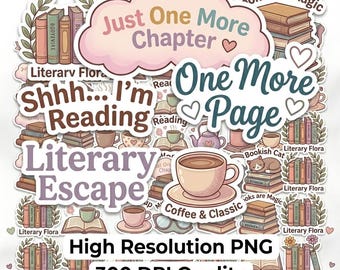 100+ png-bestanden, nog één hoofdstuk, png-bundel, boekenliefhebber, 105 png-bestanden
