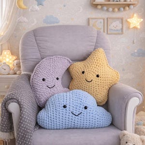 Nube de peluche de ganchillo, cojín de estrella hecho a mano, decoración infantil