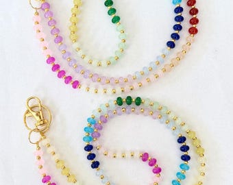 Handmade Rainbow Glass Bead Lanyards