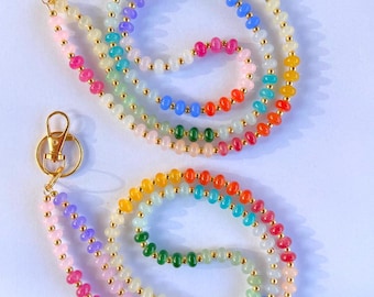 Handmade Rainbow Glass Bead Lanyards