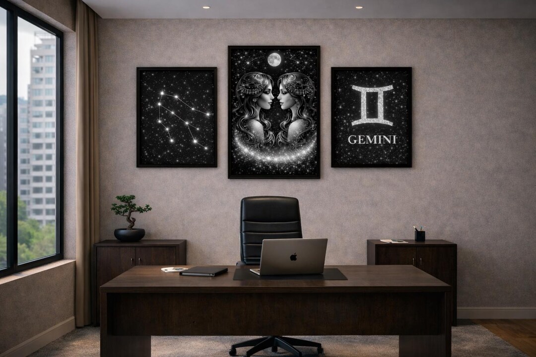 Gemini Zodiac Wall Art Black and White Astrology Poster Celestial ...
