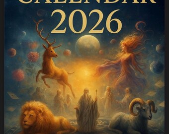 2026 Zodiac Calendar | Mystical Astrology Art Poster (Digital Download)
