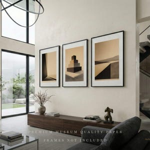 Tríptico de láminas giclée de bellas artes: Elevación del horizonte plegado, Conjunto de galería escultórica minimalista