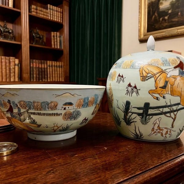 Vintage WBI China Fox Hunt Equestrian Porcelain Set – Traditional English Countryside Pattern