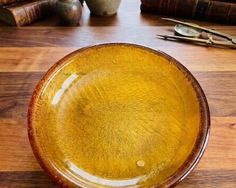 MCM Textured Amber Glass Shallow Bowl - Vintage Home Decor Centerpiece